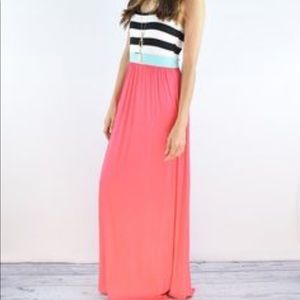 Coral and turquoise Eloges  maxi dress size S.
